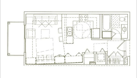 Floor plan for studio, 1 bath, 492 sqft